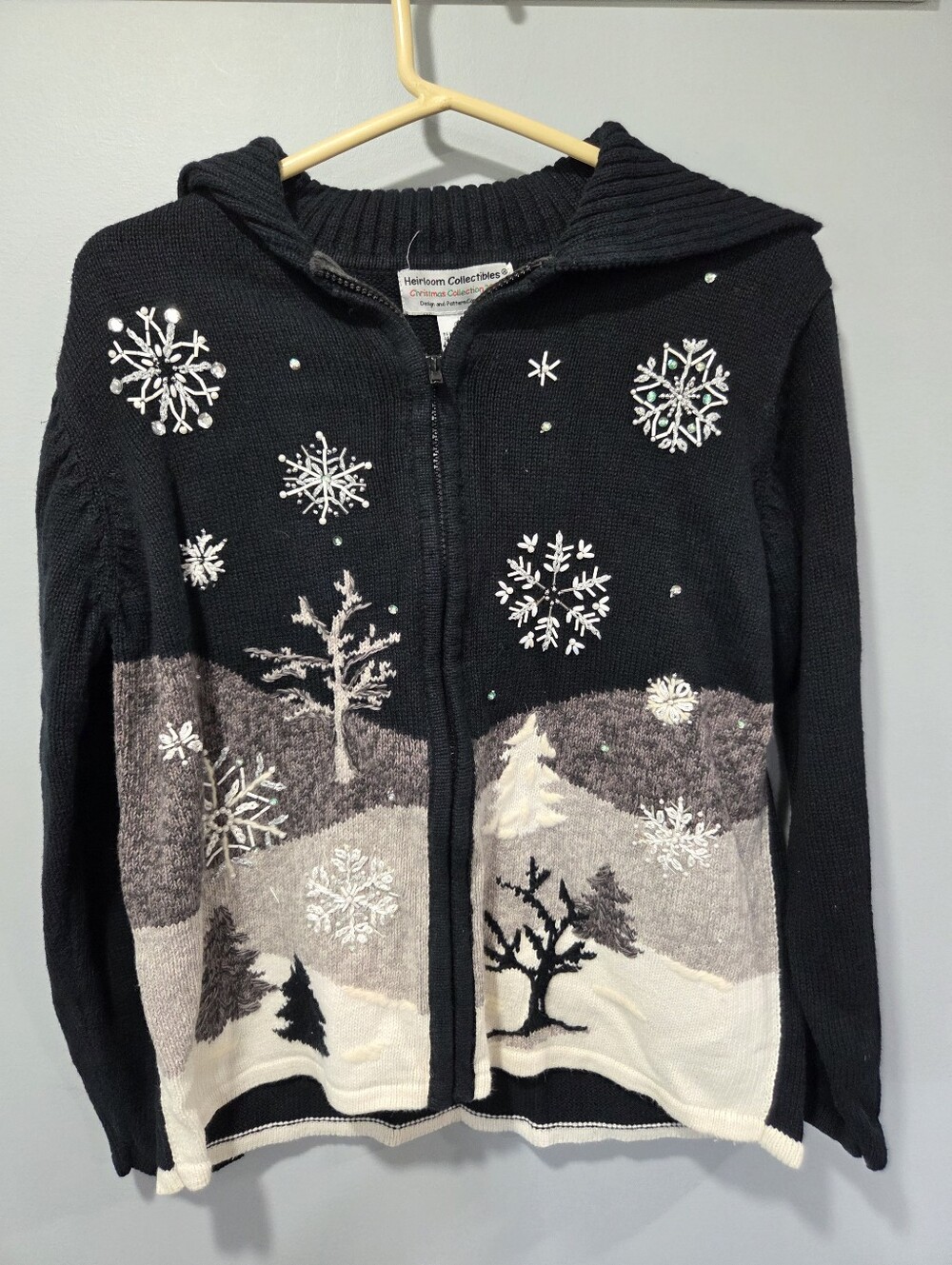 Y2k holiday sweater snowflakes winter small embroidered